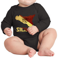 Vintage Retro Sicilia Italia Sicily Flag Italian Souvenir Long Sleeve Baby Bodysuit | Artistshot