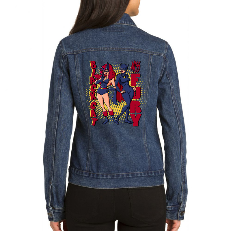 Miss Fury And Black Cat Ladies Denim Jacket by Milne Charlton | Artistshot