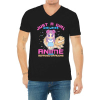 Just A Girl Who Loves Anime And Bearded Dragons V-neck Tee | Artistshot