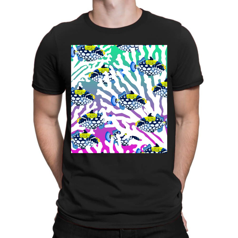 Clown Triggerfish Group (balistoides) With Colorful Pattern - Coral Re T-shirt | Artistshot