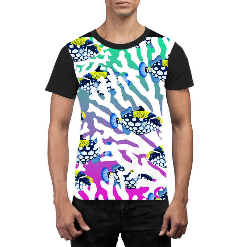 Clown Triggerfish Group (balistoides) With Colorful Pattern - Coral Re Graphic T-shirt | Artistshot