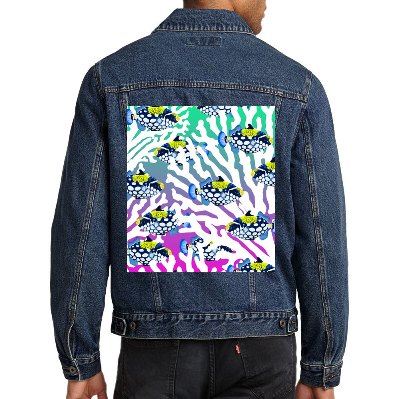 Clown Triggerfish Group (balistoides) With Colorful Pattern - Coral Re Men Denim Jacket | Artistshot