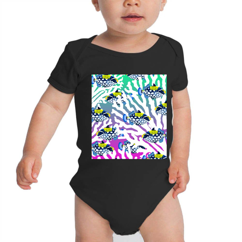 Clown Triggerfish Group (balistoides) With Colorful Pattern - Coral Re Baby Bodysuit by webberkyla | Artistshot