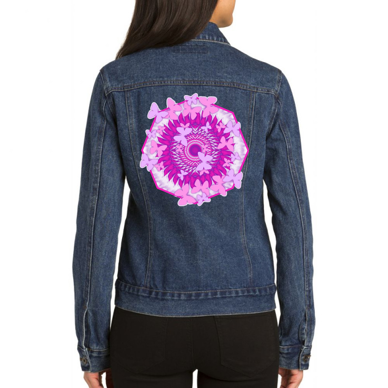 Butterflies And Kaleidoscope In Pink Ladies Denim Jacket by lykhongduong9enev3 | Artistshot