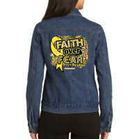 Endometriosis Awareness  Ribbon Faith Over Fear Leopard Gift For Endom Ladies Denim Jacket | Artistshot