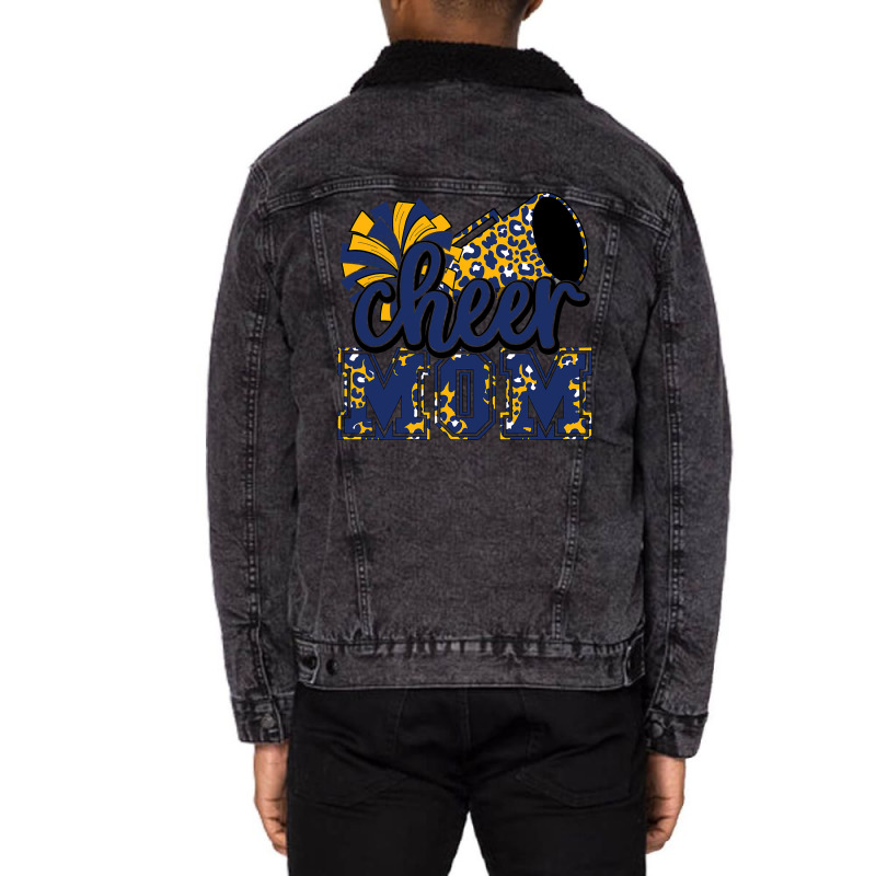 Cheer Mom Navy Leopard Cheer Poms   Megaphone Unisex Sherpa-Lined Denim Jacket by AlejandroArtist | Artistshot