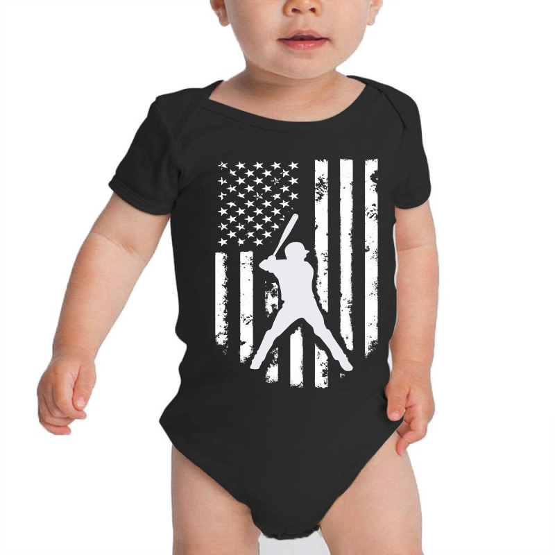 American Usa Flag Baseball  Distressed Hooded Top Gift Baby Bodysuit by HANANELArtist | Artistshot