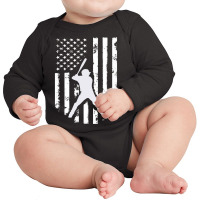 American Usa Flag Baseball  Distressed Hooded Top Gift Long Sleeve Baby Bodysuit | Artistshot