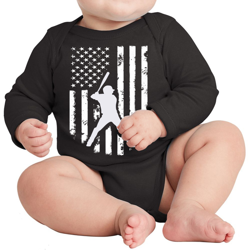 American Usa Flag Baseball  Distressed Hooded Top Gift Long Sleeve Baby Bodysuit by HANANELArtist | Artistshot