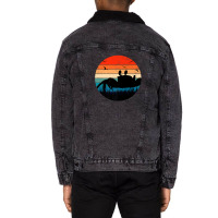 Retro Crab Sunset - Crustacean Core Shellfish Beach Spider Unisex Sherpa-lined Denim Jacket | Artistshot