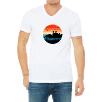 Retro Crab Sunset - Crustacean Core Shellfish Beach Spider V-neck Tee | Artistshot