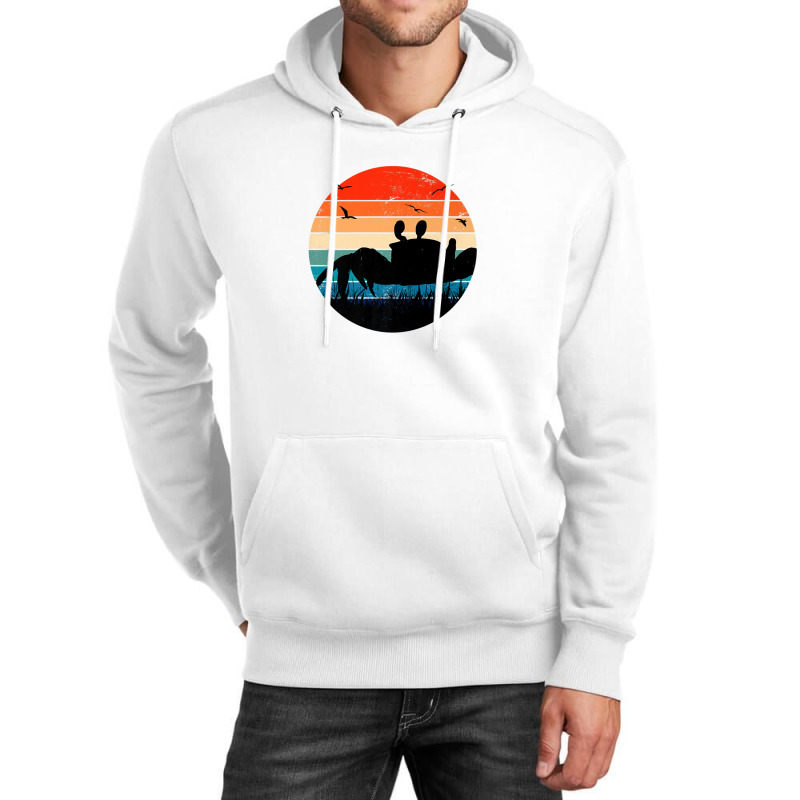 Retro Crab Sunset - Crustacean Core Shellfish Beach Spider Unisex Hoodie | Artistshot