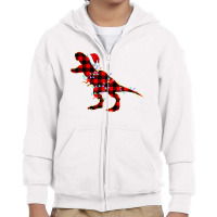 Red Plaid Dinosaur Hat Santa Christmas Lights Buffalo Family Youth Zipper Hoodie | Artistshot