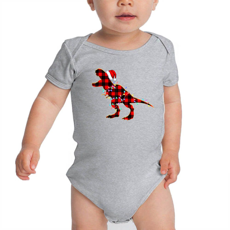 Red Plaid Dinosaur Hat Santa Christmas Lights Buffalo Family Baby Bodysuit by edelcysweiss4 | Artistshot