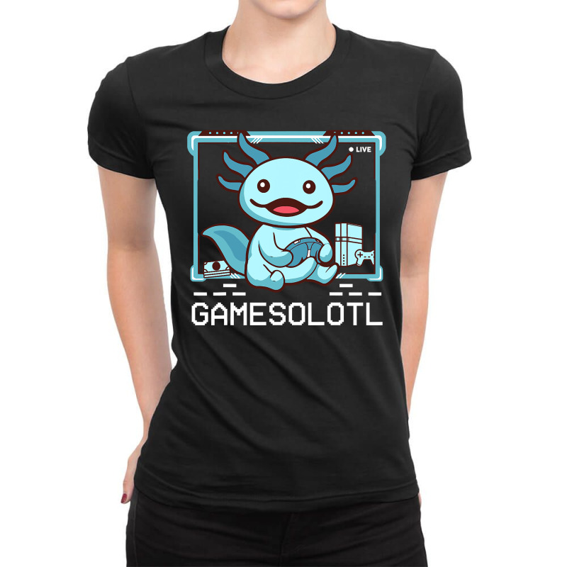 Axolotl Fish Playing Video Game Whiteaxolotl Lizard Gamers 244 Ladies Fitted T-Shirt by stress | Artistshot