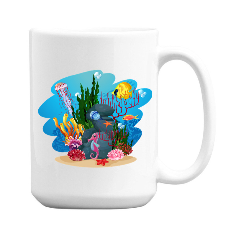 Undersea Life Coral Reef With Fish And Water Plants  Cartoon Landscape 15 Oz Coffee Mug | Artistshot