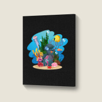 Undersea Life Coral Reef With Fish And Water Plants  Cartoon Landscape Portrait Canvas Print | Artistshot