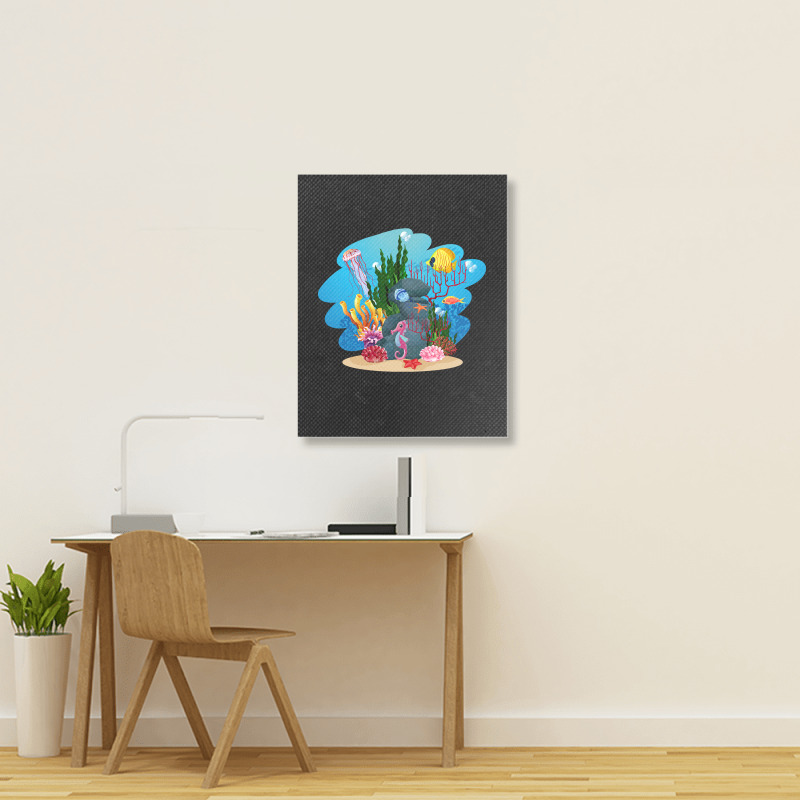 Undersea Life Coral Reef With Fish And Water Plants  Cartoon Landscape Portrait Canvas Print | Artistshot