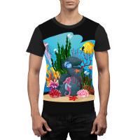 Undersea Life Coral Reef With Fish And Water Plants  Cartoon Landscape Graphic T-shirt | Artistshot