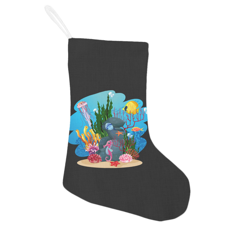 Undersea Life Coral Reef With Fish And Water Plants  Cartoon Landscape Holiday Stocking | Artistshot