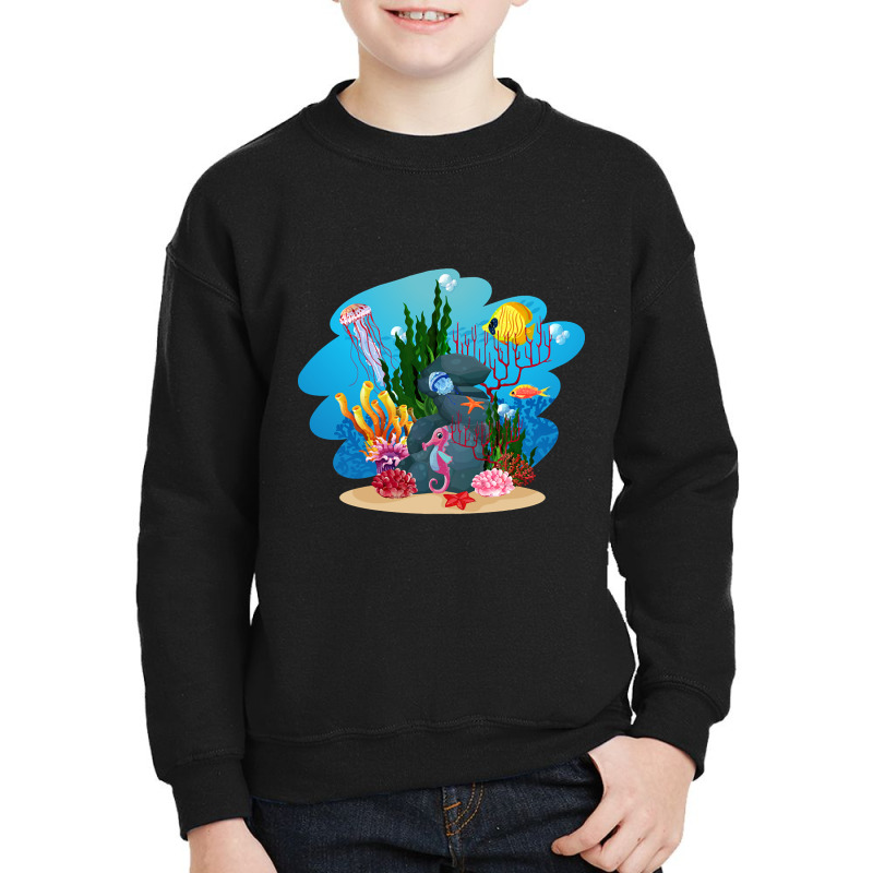 Undersea Life Coral Reef With Fish And Water Plants  Cartoon Landscape Youth Sweatshirt | Artistshot