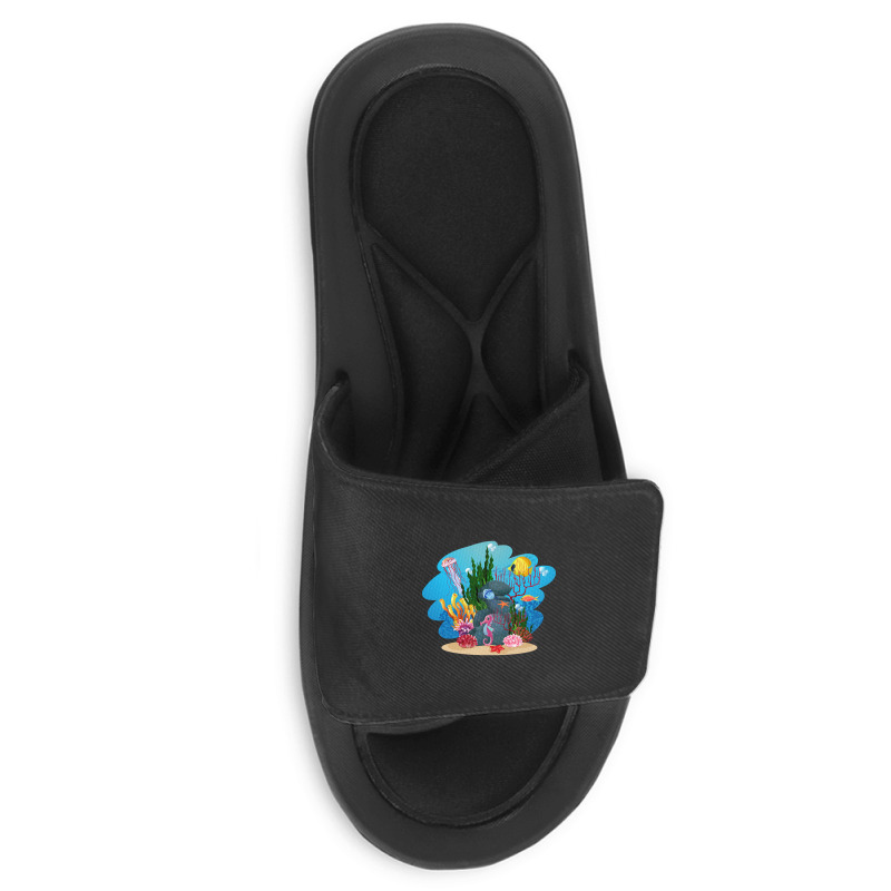 Undersea Life Coral Reef With Fish And Water Plants  Cartoon Landscape Slide Sandal | Artistshot