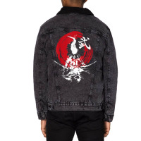 Japanese Samurai Fire Warrior Swords Retro Japan Calligraphy Unisex Sherpa-lined Denim Jacket | Artistshot