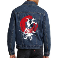 Japanese Samurai Fire Warrior Swords Retro Japan Calligraphy Men Denim Jacket | Artistshot