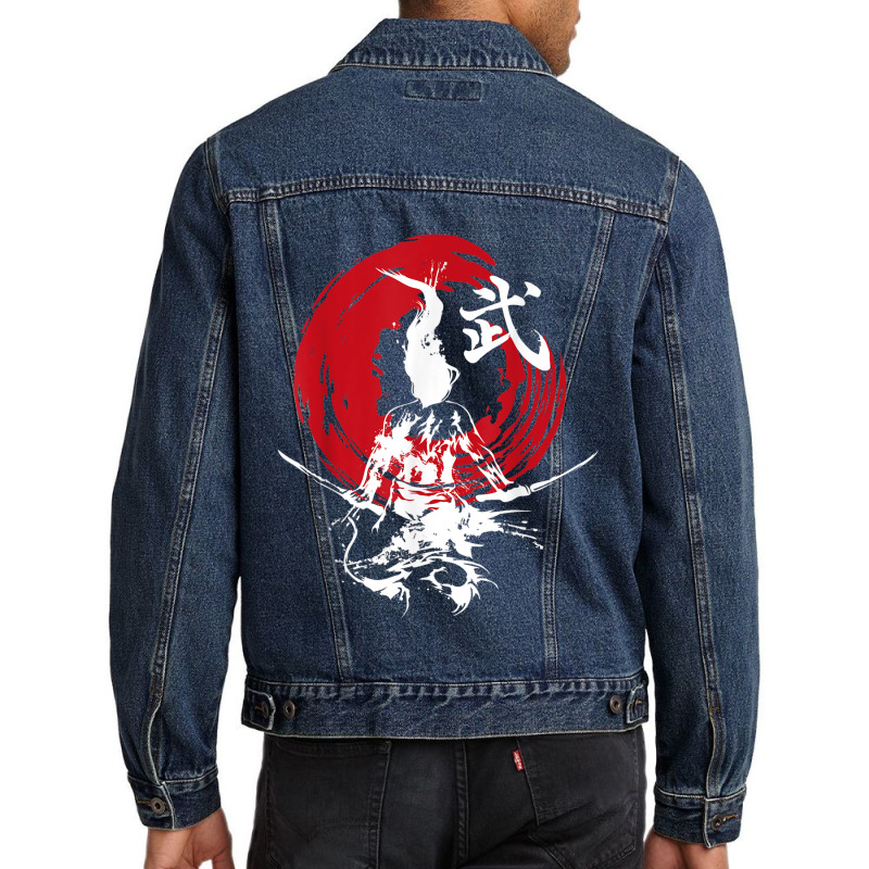 Japanese Samurai Fire Warrior Swords Retro Japan Calligraphy Men Denim Jacket | Artistshot