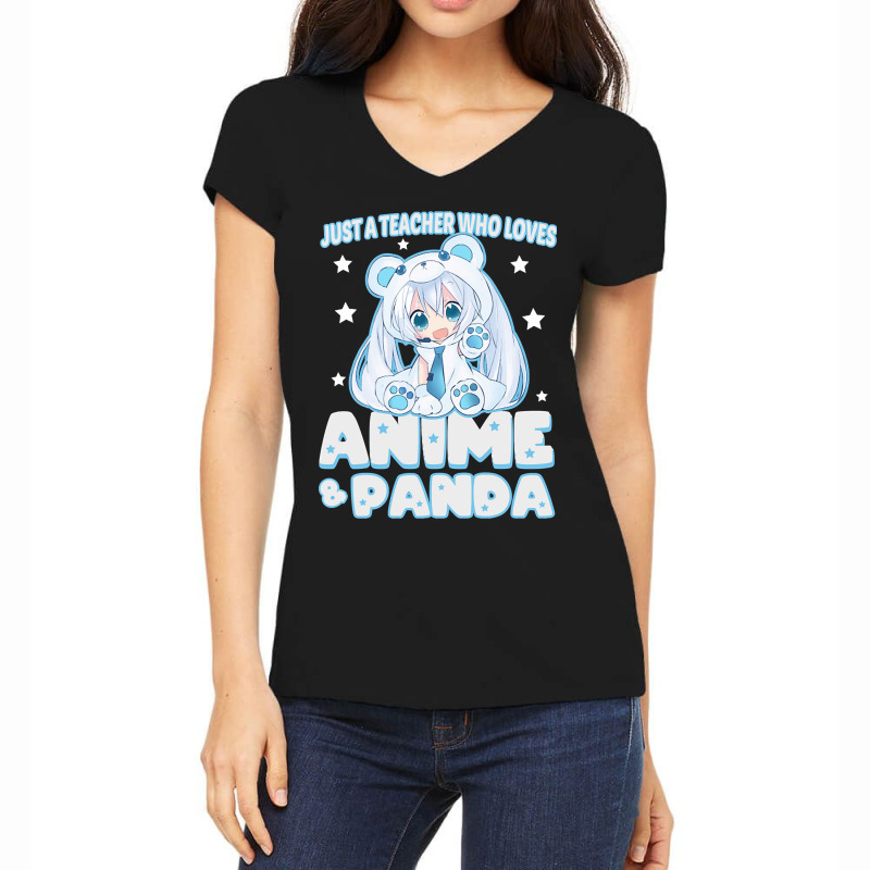 Just A Teacher Who Loves Anime And Panda Women's V-Neck T-Shirt by Ledford Leslie | Artistshot