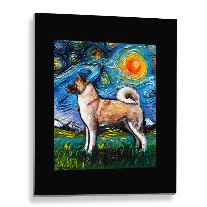 Akita Inu Starry Night Impressionist Dog Art By Aja Premium T Shirt Metal Print Vertical | Artistshot