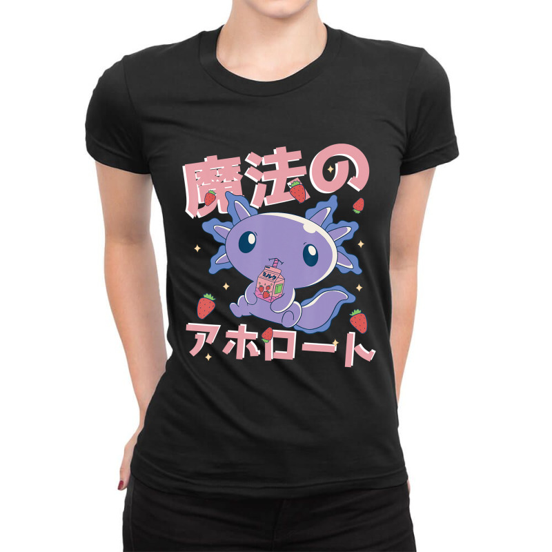 Japanese Strawberry Milk Shake Anime Pink Kawaii Aesthetic Axolotl Mat Ladies Fitted T-Shirt by Min08 | Artistshot