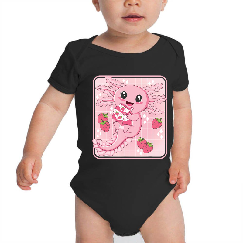 Japanese Strawberry Milk Shake Anime Pink Kawaii Aesthetic Axolotl Mat Baby Bodysuit by Min05 | Artistshot