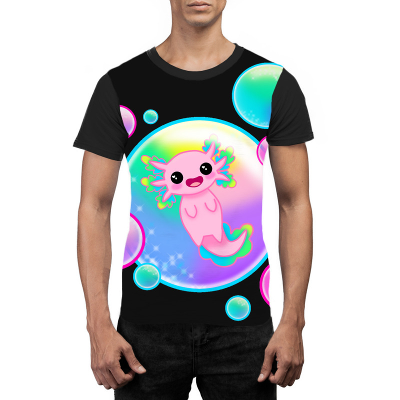 Kawaii Axolotl With Bubbles Graphic T-shirt by Min05 | Artistshot