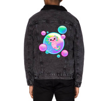 Kawaii Axolotl With Bubbles Unisex Sherpa-lined Denim Jacket | Artistshot