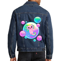 Kawaii Axolotl With Bubbles Men Denim Jacket | Artistshot