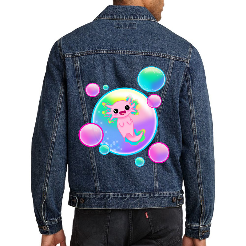 Kawaii Axolotl With Bubbles Men Denim Jacket by Min05 | Artistshot