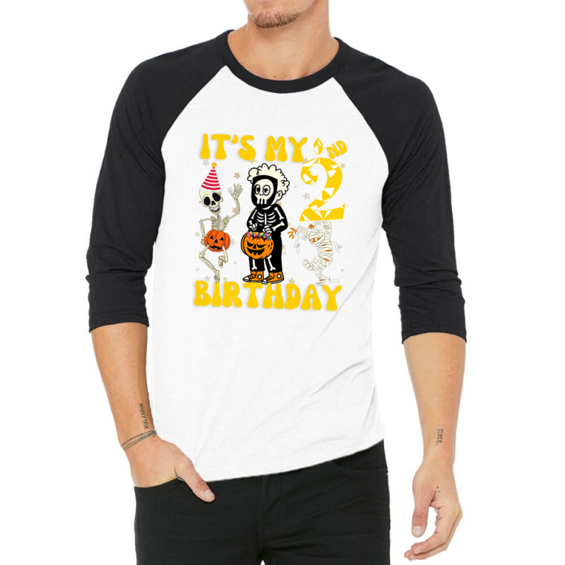 Kids It's My 2nd Birthday Boy Funny Skeleton Pumpkin Halloween 3/4 Sleeve Shirt | Artistshot