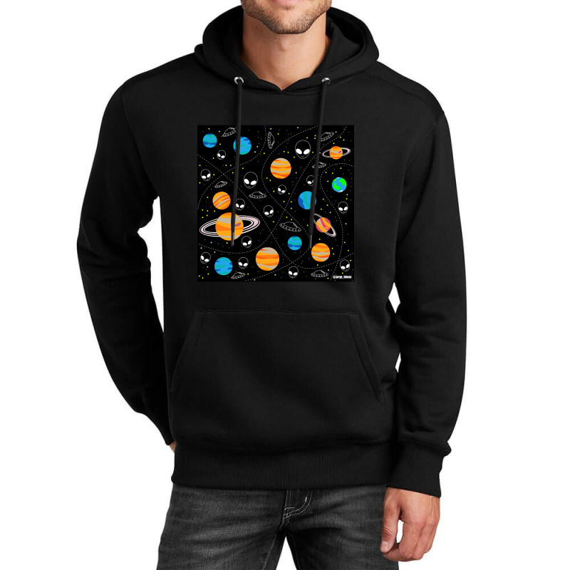 Aliens And Planets A Vector Pattern Wallpaper Ecopop Unisex Hoodie | Artistshot