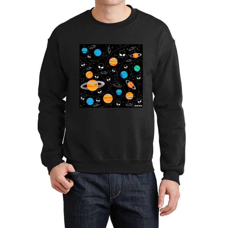 Aliens And Planets A Vector Pattern Wallpaper Ecopop Crewneck Sweatshirt | Artistshot