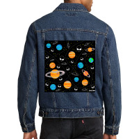 Aliens And Planets A Vector Pattern Wallpaper Ecopop Men Denim Jacket | Artistshot