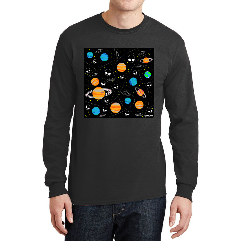 Aliens And Planets A Vector Pattern Wallpaper Ecopop Long Sleeve Shirts | Artistshot