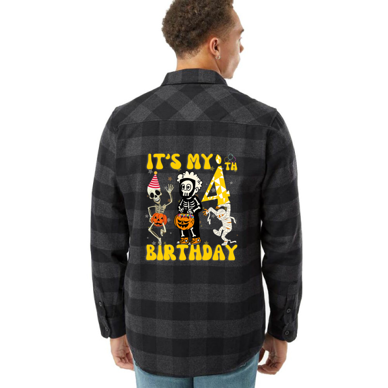 Kids It's My 4th Birthday Boy Funny Skeleton Pumpkin Halloween Flannel Shirt | Artistshot