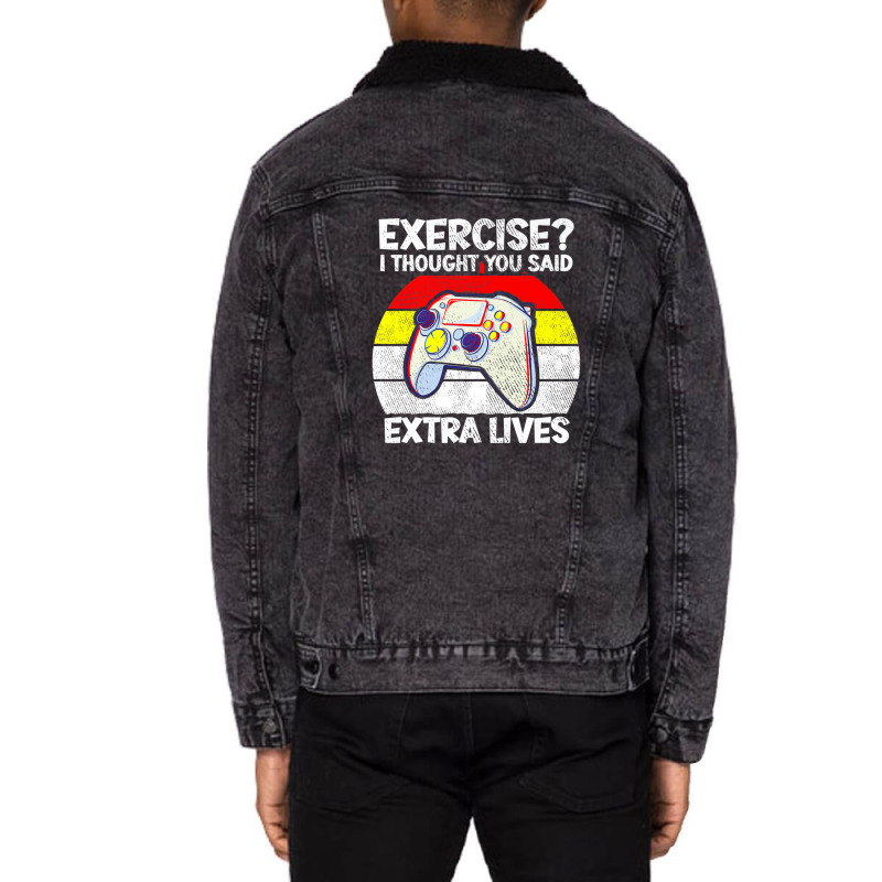 Vintage Exercise I Thought You Said Extra Lives Video Gamer Unisex Sherpa-lined Denim Jacket | Artistshot