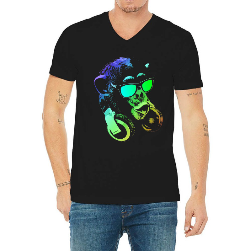 Monkey Chimp With Sunglasses And Headphones V-Neck Tee by dangduy2 | Artistshot