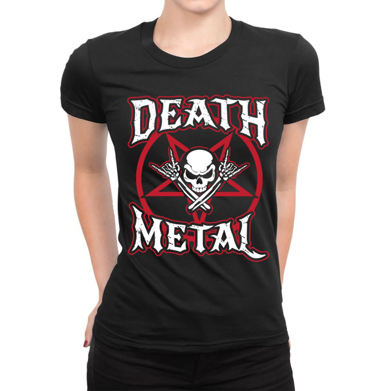 Death Metal Skull Rock Music Nihilism Pentagram Design Ladies Fitted T-Shirt by SoniaAlt | Artistshot