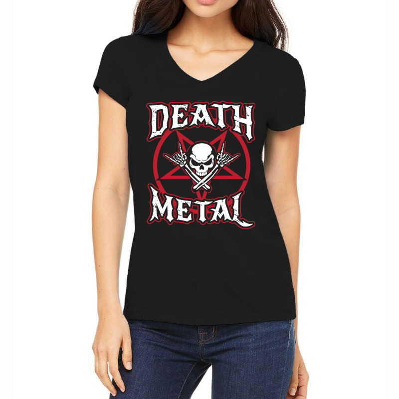 Death Metal Skull Rock Music Nihilism Pentagram Design Women's V-Neck T-Shirt by SoniaAlt | Artistshot