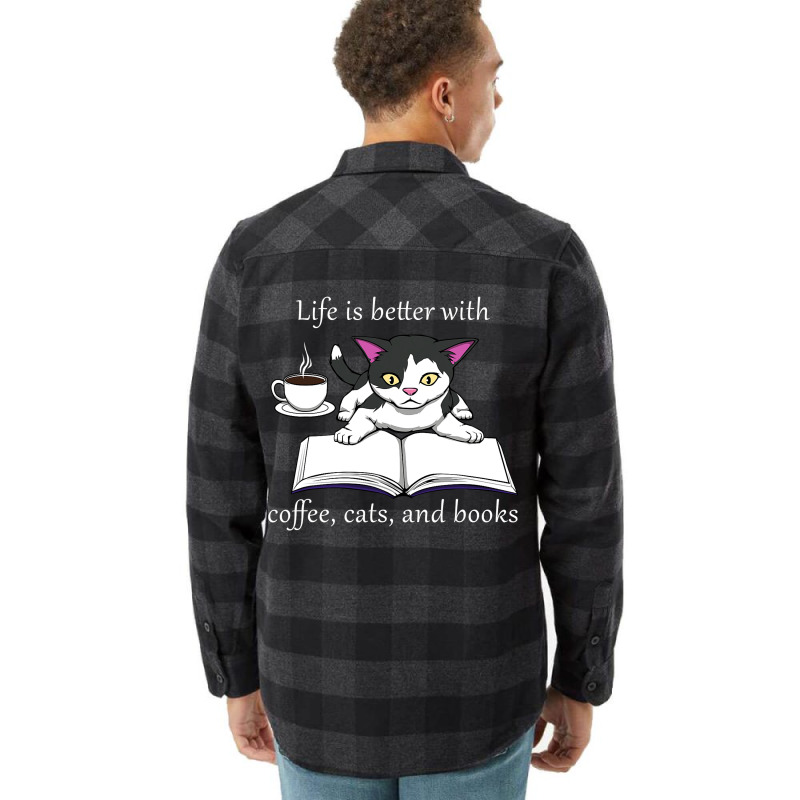 Cat Reading A Book Cute Cozy Coffee Flannel Shirt | Artistshot