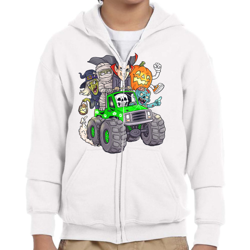 Halloween Skeleton Zombie Monster Truck Vampire Boys Kids  Copy Youth Zipper Hoodie by Davidartist | Artistshot