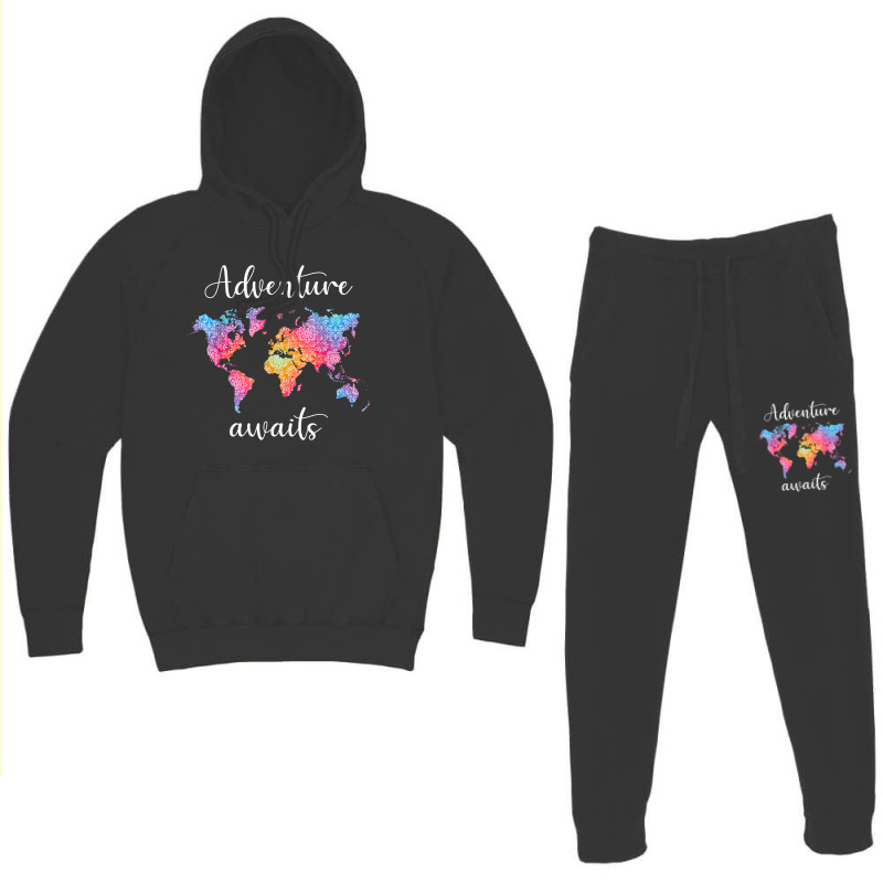 Adventure Awaits Mandala World Map Travel Outdoor Camping Hoodie & Jogger Set | Artistshot